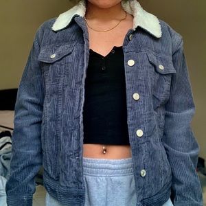 Pacsun fur lined purple corduroy jean jacket